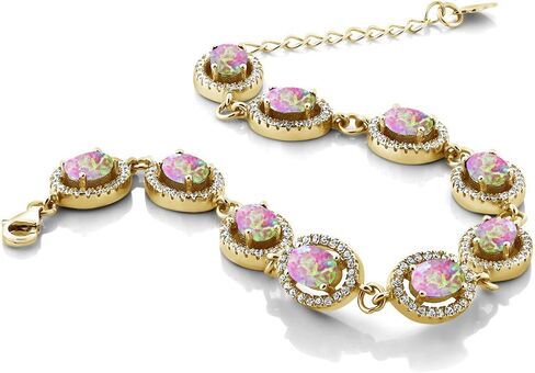 جوهرة ستون كينغ 18K الذهب الأصفر مطلي الفضة 7X5MM البيضاوي الأحجار الكريمة جوهرة الميلاد سوار تنس للنساء حجم 7.5 بوصة in Saudi Arabia