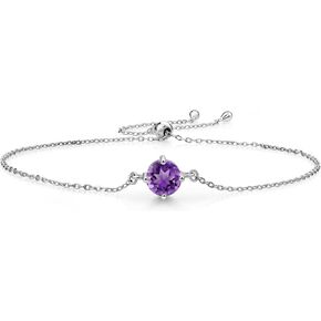 925 Sterling Silver Gemstone Birthstone Solitaire Bracelet For Women | Round 6MM | Birthday Gifts Valentine's Day Gift for Her Women Wife Mom Lady Daughter | Fully Adjustable Up to 9 Inch