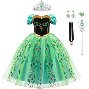 Anna Princess Dress for Girls Anna Costume Christmas Birthday Party Princess Dress up Elsa Costume with Accessories