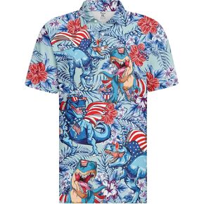 PAGYMO Golf Shirts for Men Crazy Print Hawaiian Funny Mens Polo Shirt