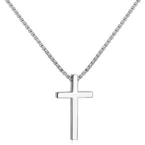 SanThree 3mm Pure Titanium Cross Necklace for Men Women Square Box Rolo Chain, Skin Friendly Solid Round Link Rolo Chain for Birthday Valentines Graduation Gifts，21.65"/23.62“