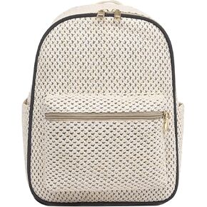 Hoce Straw Backpack Purse Zipper Backpack for Women Beach (Beige)