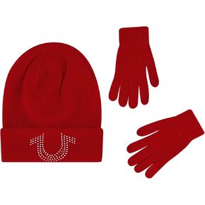 True Religion Beanie Hat and Touchscreen Glove Set