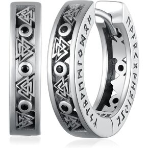 Viking Earrings Men 925 Sterling Silver Men Hoop Earrings Odin Earrings Compass Earrings Norse Viking Jewelry Gifts for Men Women