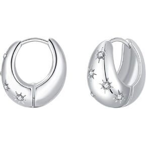 ZRU Chunky Gold Hoop Earrings for Women, Small Hypoallergenic Thick Hoops Earrings 18k Gold Plated Lightweight Trendy CZ Hoops Fashion Jewelry