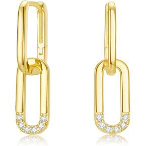 Gold Chain Earrings 925 Sterling Silver Post Chain Link Earrings Paperclip earrings 18K gold plated Drop Dangle Paper clip earrings Gift for Women in Kuwait