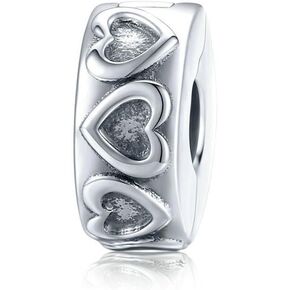 Heart Clip Stopper Charm 925 Sterling Silver Clip Lock Stopper Love Bead for DIY Charms Bracelets (I)