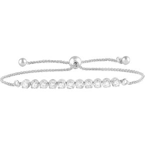 Prong Set 0.50 CT Round Cut Natural Diamond Adjustable Bolo Bracelet (J-K, I3) in Sterling Silver | Fine Jewelry for Women | Gift Box Included