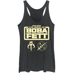 STAR WARS Girls Book of Boba Fett Logo Symbols Stack Juniors Tri Blend Tank