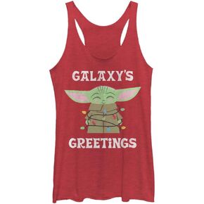 STAR WARS Girls Mandalorian Christmas Child Galaxy's Greetings Juniors Tri Blend Tank