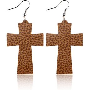 Large Cross Dangle Earrings Wave Point Leather Earrings Vintage Religious Jewelry Gifts for Women