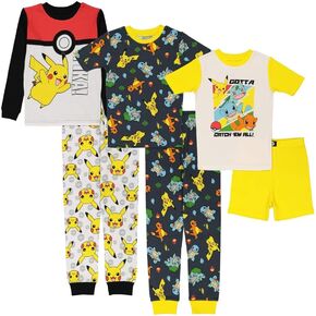 Pokemon Boys' 6-piece Snug-fit Cotton Pajama Set, Soft & Cute for Kids