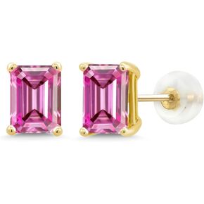 Gem Stone King Solid 14K Gold 7X5MM Emerald Cut Gemstone Birthstone Stud Earrings | Gold Earrings For Women