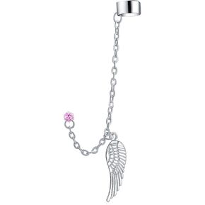 Trendy Unisex Pink Purple Black Guardian Angel Wing Feather Cartilage Ear Lobe Helix Warp Chain Ear Cuff Earring Crystal Stud Stainless Steel