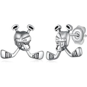 Hockey/Baseball/Tennis/Volleyball Earrings S925 Sterling Silver Sports Stud Earrings Jewelry Gifts for Women