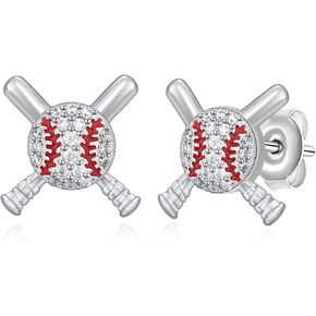 Hockey/Baseball/Tennis/Volleyball Earrings S925 Sterling Silver Sports Stud Earrings Jewelry Gifts for Women