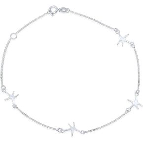 Vacation Beach CZ Nautical Charm Starfish Anklet Ankle Bracelet For Women Teen Rose Gold Plated .925 Sterling Silver 9-10 Inch Adjustable