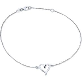 Multi Flat Puff Station Dangle Hearts Charm Anklet Ankle Bracelet For Women Teen Beaded Ball Figaro Chain Rose 14K Yellow Gold Vermeil .925 Sterling Silver 9, 10 Inch Flexible