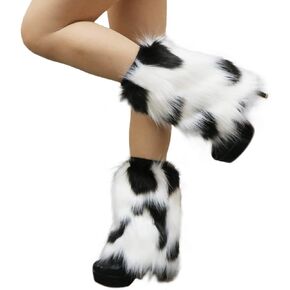 Tie Dye Women Furry Leg Warmers Faux Fur Boot Covers Fluffies Cuffs, 9.8" Tall