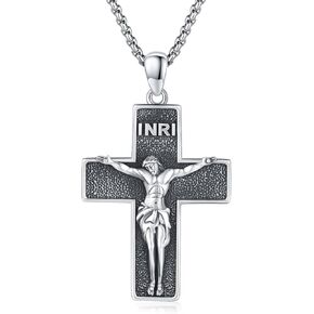 Crucifix Necklace for Men 925 Sterling Silver Jesus Cross Necklace Crucifix Cross Pendant Protection Necklace Jewelry Gifts for Men Women