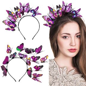 2 Pieces White Balck Butterfly Headbands Festival Halloween Carnival Costume Butterfly Hair Crowns Tiaras Hoops Bands Headpieces for Women Girls Teens