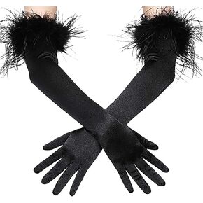 Acenail Black Feather Gloves Long Satin Gloves Opera Evening Gloves Elbow 1920s Gloves Wedding Gloves Women Halloween Costume