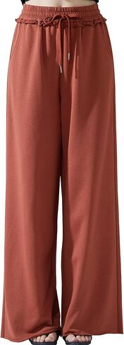noflik Women's Cotton Drawstring Cropped Wide Leg Pants with Elastic Waist in Kuwait