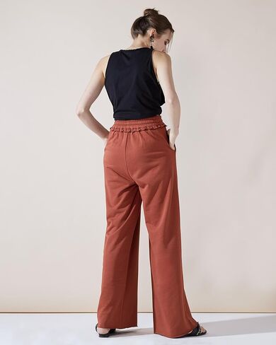 noflik Women's Cotton Drawstring Cropped Wide Leg Pants with Elastic Waist in Kuwait