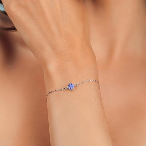 925 Sterling Silver Gemstone Birthstone Solitaire Bracelet For Women | Round 6MM | Birthday Gifts Valentine's Day Gift for Her Women Wife Mom Lady Daughter | Fully Adjustable Up to 9 Inch in Saudi Arabia