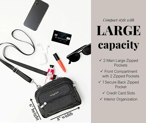 حقيبة حزام Baggallini ذات سحاب ثلاثي صغيرة قابلة للتحويل من Fannypack - خفيفة الوزن ومقاومة للماء in Kuwait