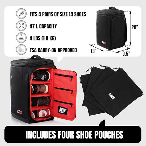 KXKS. (Kicks Kase) حذاء رياضي ممتاز وحقيبة ظهر للسفر - حقيبة رياضية للسفر للأحذية، حقيبة رياضية مثالية للصالة الرياضية، الأمتعة (أسود/أزرق) in Kuwait