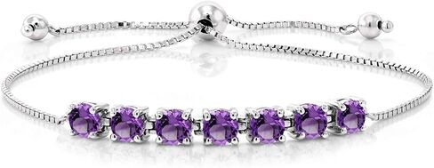 Gem Stone King 7-Stone Tennis Bracelet For Women In 925 Sterling Silver | 4.5MM Round Gemstone Birthstone | Fully Adjustable Up to 9 Inch in Saudi Arabia