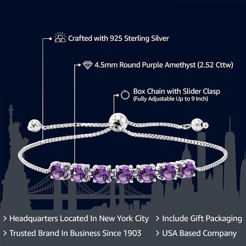 Gem Stone King 7-Stone Tennis Bracelet For Women In 925 Sterling Silver | 4.5MM Round Gemstone Birthstone | Fully Adjustable Up to 9 Inch in Saudi Arabia