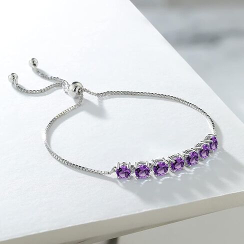 Gem Stone King 7-Stone Tennis Bracelet For Women In 925 Sterling Silver | 4.5MM Round Gemstone Birthstone | Fully Adjustable Up to 9 Inch in Saudi Arabia
