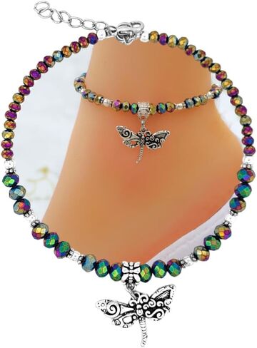 Crystal Dragonfly & Butterfly Charm Adjustable Anklet for Women Handmade Hypoallergenic Boho Beach Gala Wedding Style Fashion Jewelry in Saudi Arabia