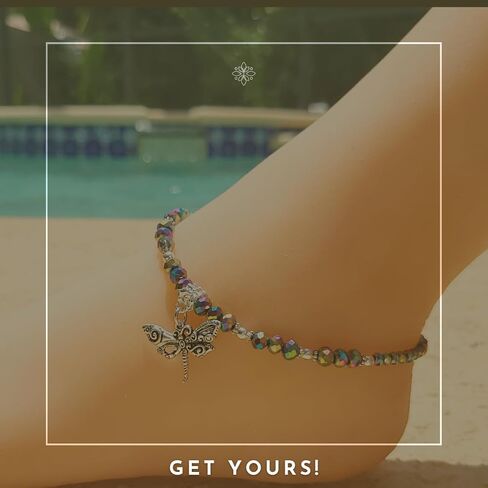 Crystal Dragonfly & Butterfly Charm Adjustable Anklet for Women Handmade Hypoallergenic Boho Beach Gala Wedding Style Fashion Jewelry in Saudi Arabia