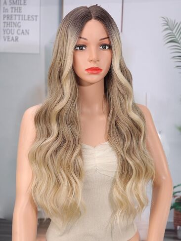 شعر مستعار أشقر XIXIBI للنساء، شعر مستعار طويل متموج أشقر متدرج، 26 بوصة بدانتيل أمامي صناعي للنساء، شعر مستعار ساحر بمظهر طبيعي من الألياف المقاومة للحرارة للاستخدام اليومي للحفلات in Saudi Arabia