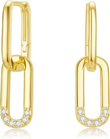 Gold Chain Earrings 925 Sterling Silver Post Chain Link Earrings Paperclip earrings 18K gold plated Drop Dangle Paper clip earrings Gift for Women in Kuwait