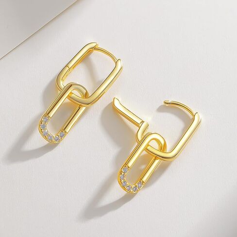 Gold Chain Earrings 925 Sterling Silver Post Chain Link Earrings Paperclip earrings 18K gold plated Drop Dangle Paper clip earrings Gift for Women in Kuwait