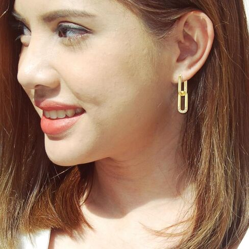 Gold Chain Earrings 925 Sterling Silver Post Chain Link Earrings Paperclip earrings 18K gold plated Drop Dangle Paper clip earrings Gift for Women in Kuwait