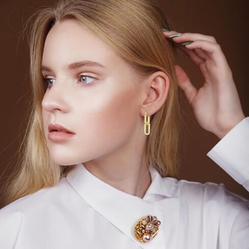 Gold Chain Earrings 925 Sterling Silver Post Chain Link Earrings Paperclip earrings 18K gold plated Drop Dangle Paper clip earrings Gift for Women in Kuwait