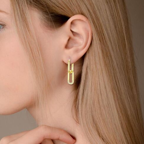 Gold Chain Earrings 925 Sterling Silver Post Chain Link Earrings Paperclip earrings 18K gold plated Drop Dangle Paper clip earrings Gift for Women in Kuwait