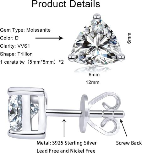 Moissanite Stud Earrings for Women Men, Nickel Free S925 Sterling Silver Hypoallergenic Earrings, 1ct - 2ct D Color VVS1 Clarity Brilliant Round Cut Lab Created Diamond Earring Set Promise Birthday Christmas Gift in Saudi Arabia