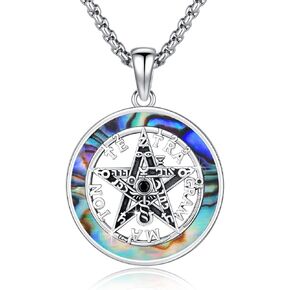 Pentagram Necklace 925 Sterling Silver Tetragrammaton Pendant Protection Star Necklace Amulet Proteccion Jewelry for Men Women (Gold, Black, Silver, Abalone Shell)