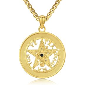 قلادة خماسية 925 من الفضة الاسترليني Tetragrammaton قلادة حماية على شكل نجمة تميمة مجوهرات حماية للرجال والنساء (ذهبي، أسود، فضي، غلاف أذن البحر) in Kuwait