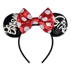 A Miaow Fashion MM Bow Sequin Headband Sparkle Glitter Mouse Ears Hairband Classic Red Hair Hoop Party Costume Photography Props (Birthday Girl)