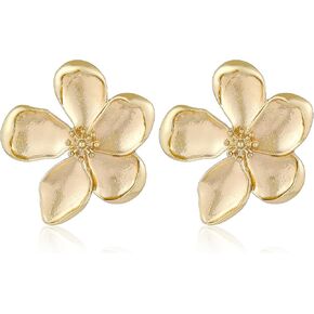Gold Flower Earrings Large Flower Stud Earrings Flower Statement Earrings Chunky Floral Earrings Women Jewelry Gift