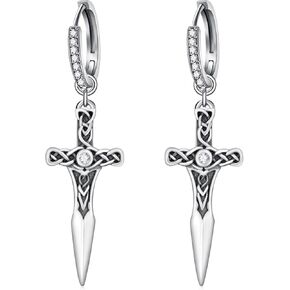 Celtic Sword Earrings for Men 925 Sterling Silver Norse Viking Hoop Earrings Viking Jewelry Gifts for Women Mens in Kuwait