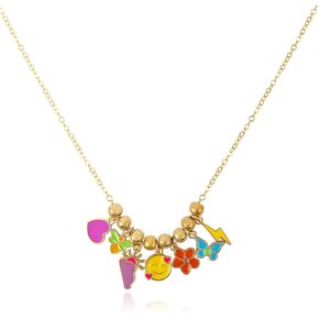 Gold Charm Necklace for Women Gold Plated Chain Pendant Necklace with Cute Dangle CZ Love Heat Lock Key Star Clover Cross Pendant Adjustable Trendy Y2K Party Jewelry Gift for Teen