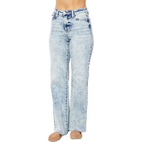Judy Blue Women's High-Rise Mineral Wash Raw Hem Wide Leg Jeans